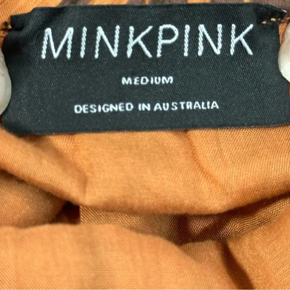 MINKPINK Women's Medium Finley Maxi Halter Dress Orange Brown Floral 55” Long - Picture 9 of 15